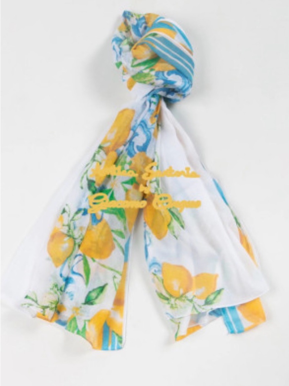 NWT Antica Sartorial Lemon Print Lightweight Scarf - Yellow and Blue…